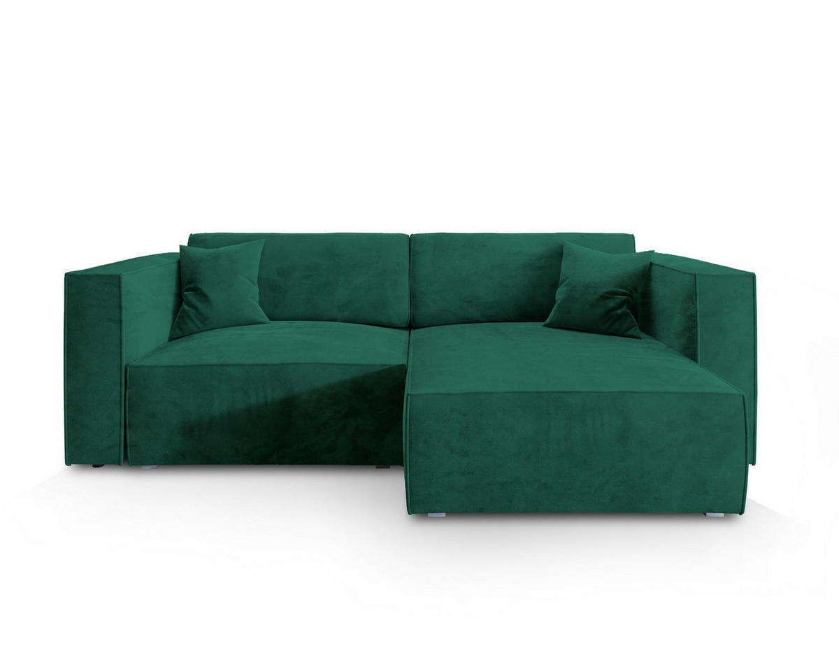 ECKSOFA NERIO M Grün Velours-Stoff mit Schlaffunktion - Grün, Holz (245/148cm) - MASSENO