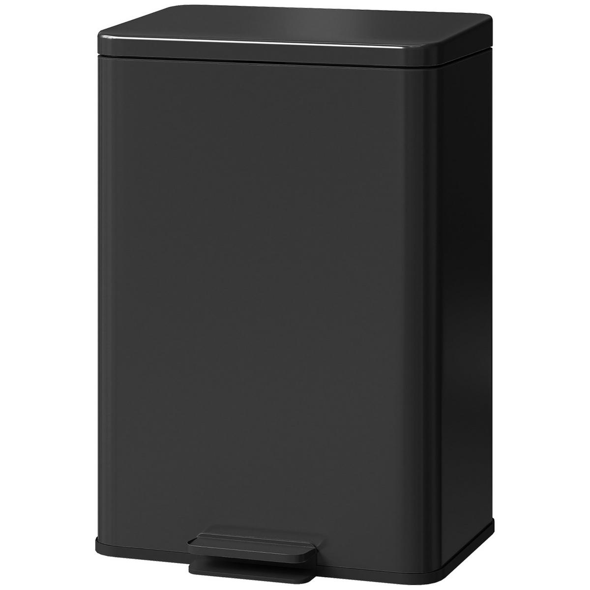 TRETEIMER MIT SOFTCLOSE-DECKEL 34,2/30,6/44,2 cm Edelstahl Mattschwarz Mülleimer 20L Küche - Schwarz, Metall (30.6/44.2/34.2cm) - Rolipo
