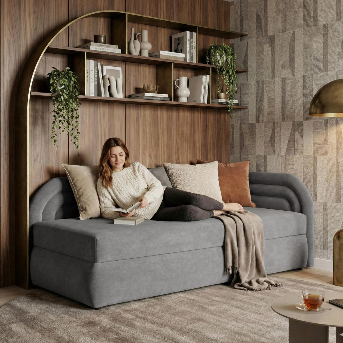 POLSTERBETT Cobi, Eckbett 80x200 cm mit Bettkasten, Hellgrau, Rechts - Hellgrau, Textil (80/200cm) - Beautysofa