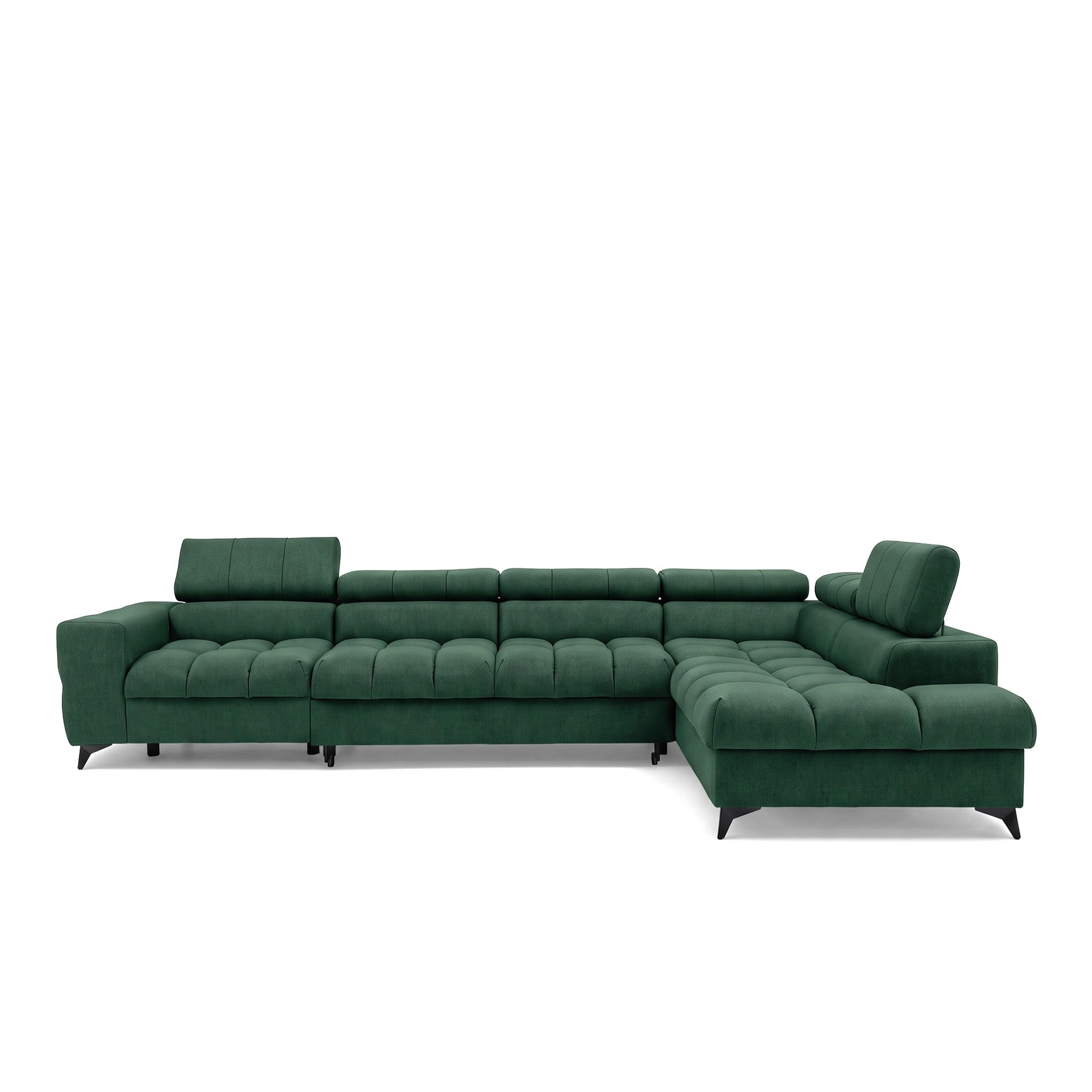 ECKSOFA PUDDING MAXI L Rechts mit Schlaffunktion 125x195 Velours Grün - Schwarz/Grün, Holz/Textil (350/203cm) - Muffo