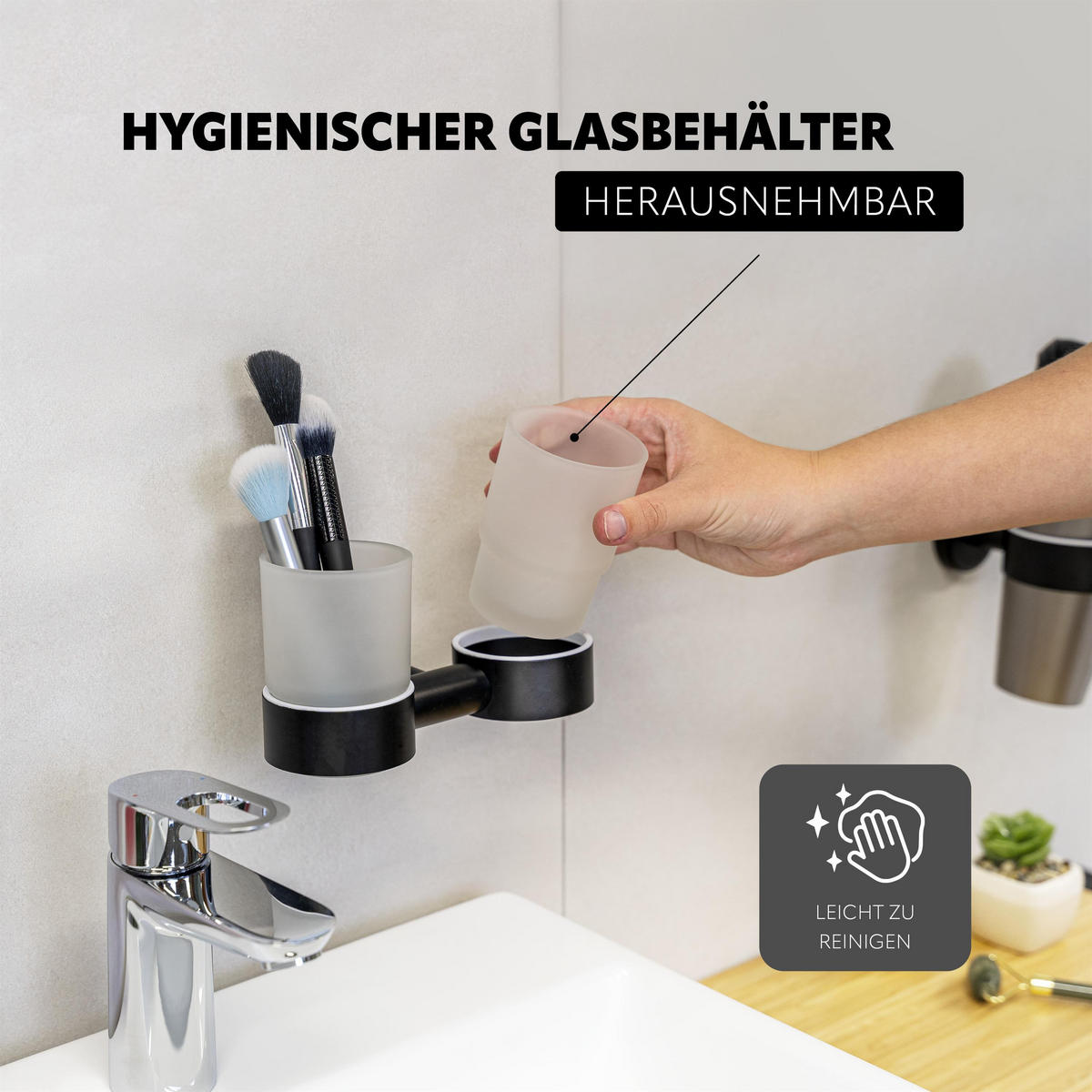DOPPEL-GLASBECHERHALTER PIAZZA BLACK, schwarz - Schwarz, Kunststoff (17.5/10.5/11cm) - bremermann