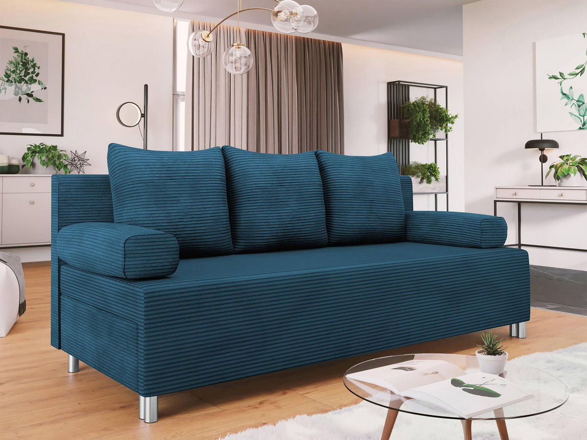 SCHLAFSOFA Dover Cord - Chromfarben/Blau, Holz/Kunststoff (192/86/80cm) - MIRJAN24