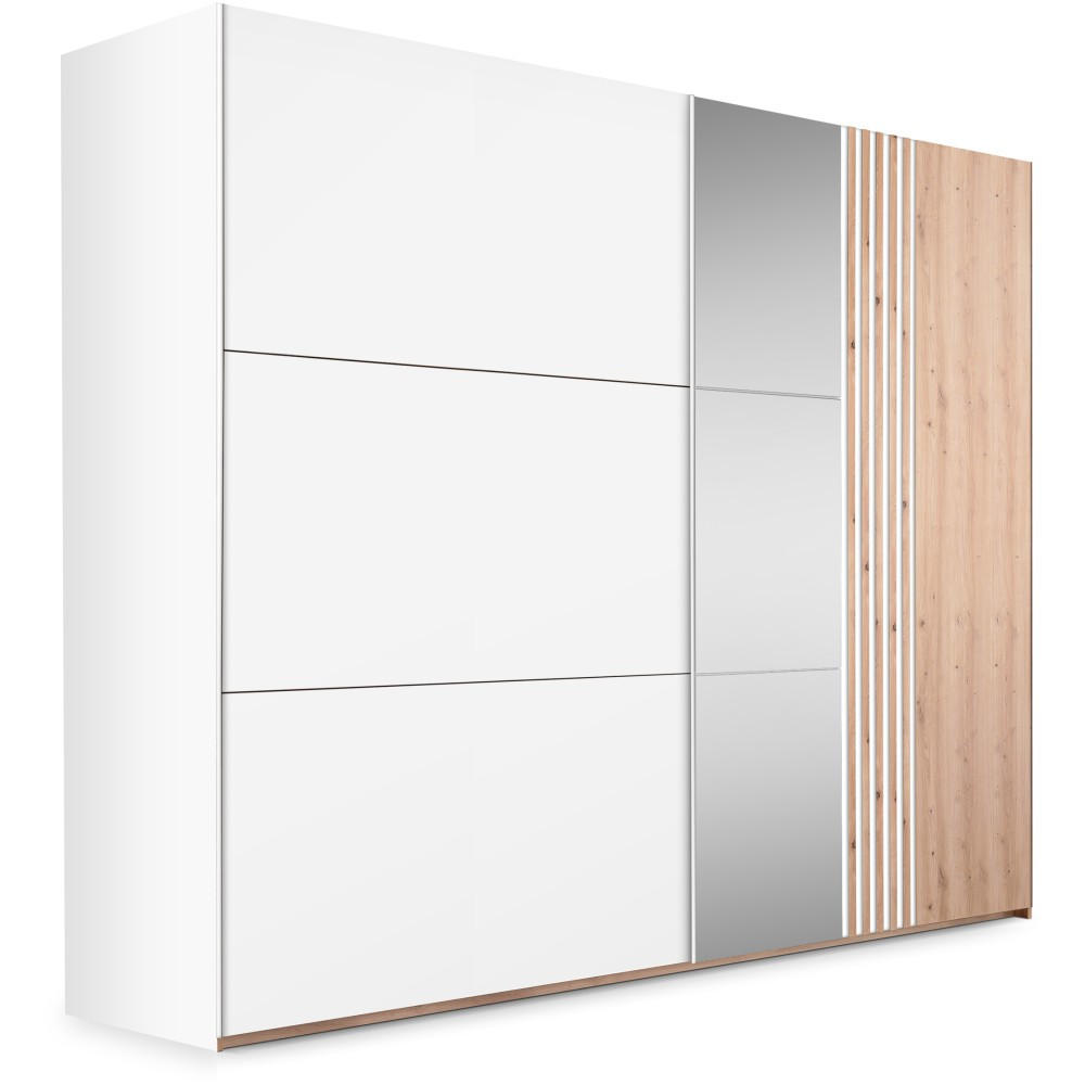 SCHWEBETÜRENSCHRANK Soria mit 2 Türen und Spiegel, 250 cm, Weiß+eiche Wotan - Eiche Wotan/Weiß, Holzwerkstoff (250/215/65cm) - Beautysofa