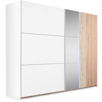 SCHWEBETÜRENSCHRANK Soria mit 2 Türen und Spiegel, 250 cm, Weiß+eiche Wotan - Eiche Wotan/Weiß, Holzwerkstoff (250/215/65cm) - Beautysofa