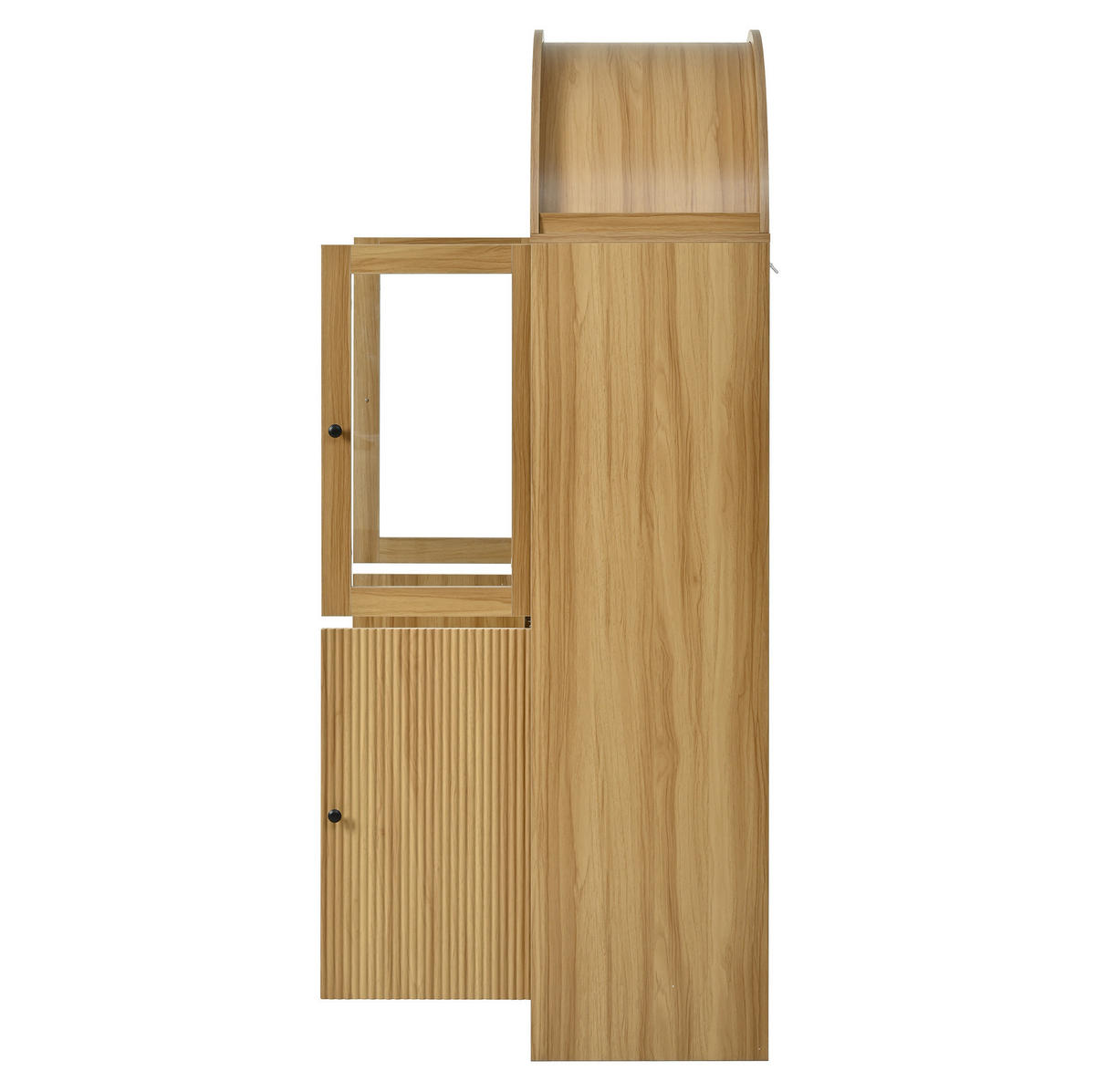 VITRINA od iverala 78x40x176 cm prirodna boja sa staklenim vratima, zatvorenim spremištem i valovitim frontama - prirodne boje, drvni materijal (78/176/40cm) - Modfu