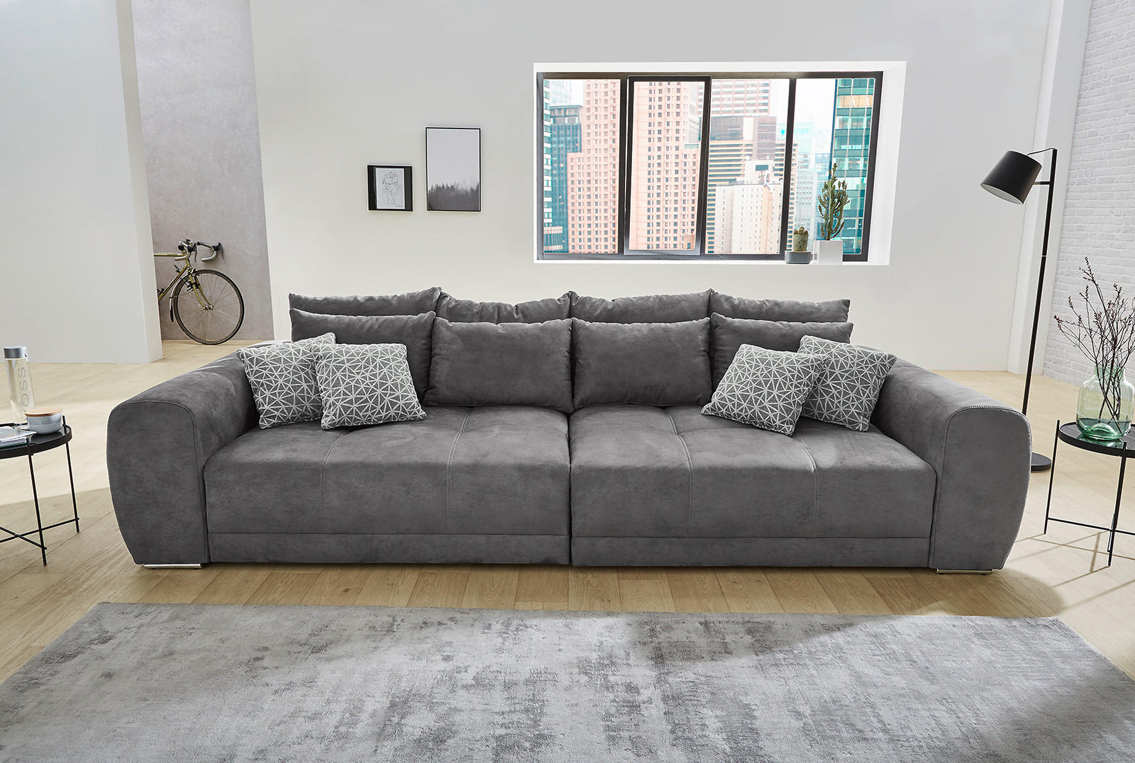 BIG-SOFA Federkern B306/T134/H86 cm, Liegefläche 120x240 cm, Mikrofaser Grau / 15114 - Chromfarben/Grau, Textil/Metall (306/86/134cm) - luma-home