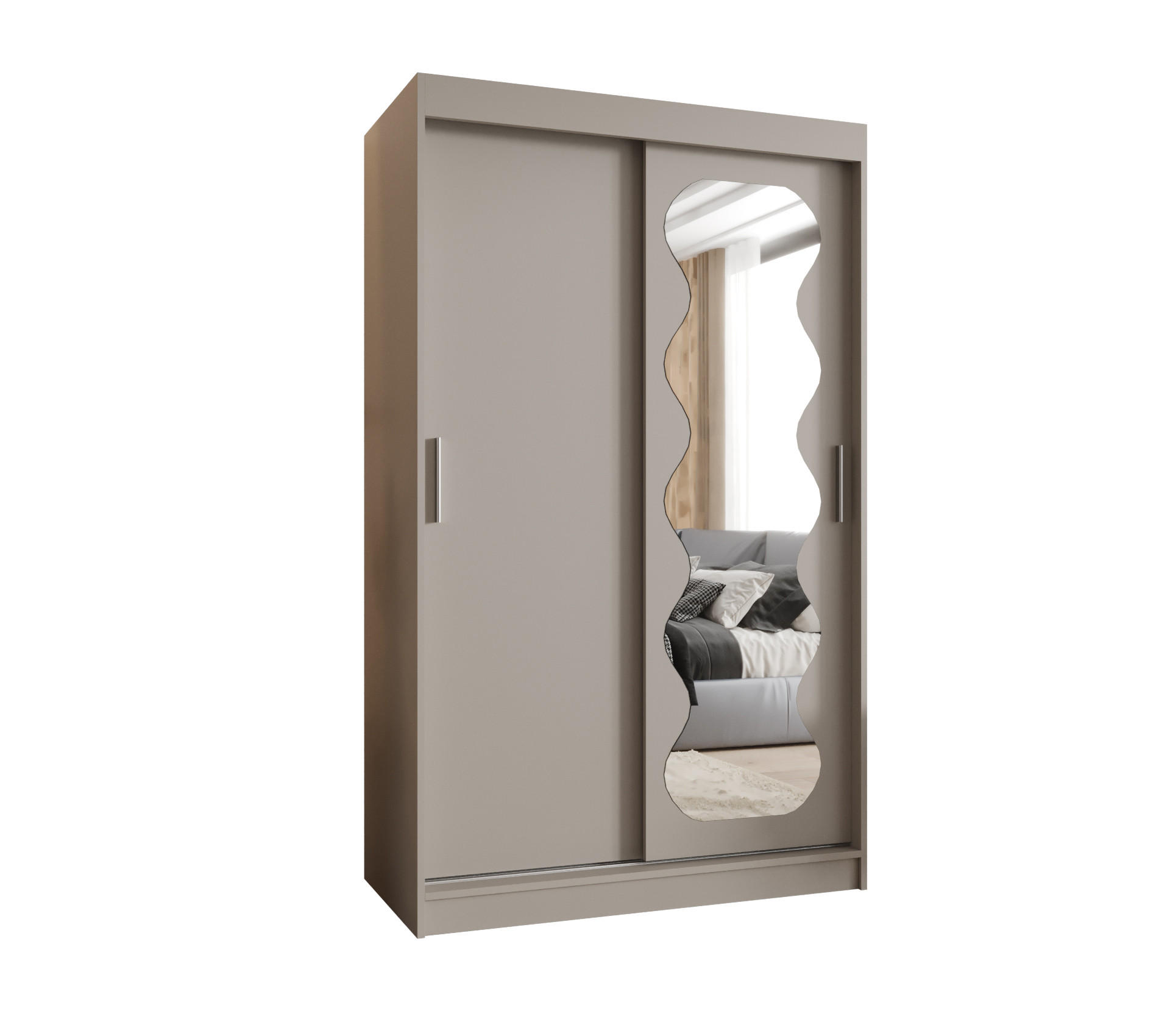 SCHWEBETÜRENSCHRANK 200/120/62 2-türig - Kaschmir/Silberfarben, Holz (120/200/62cm) - MÖBEL KRYSPOL