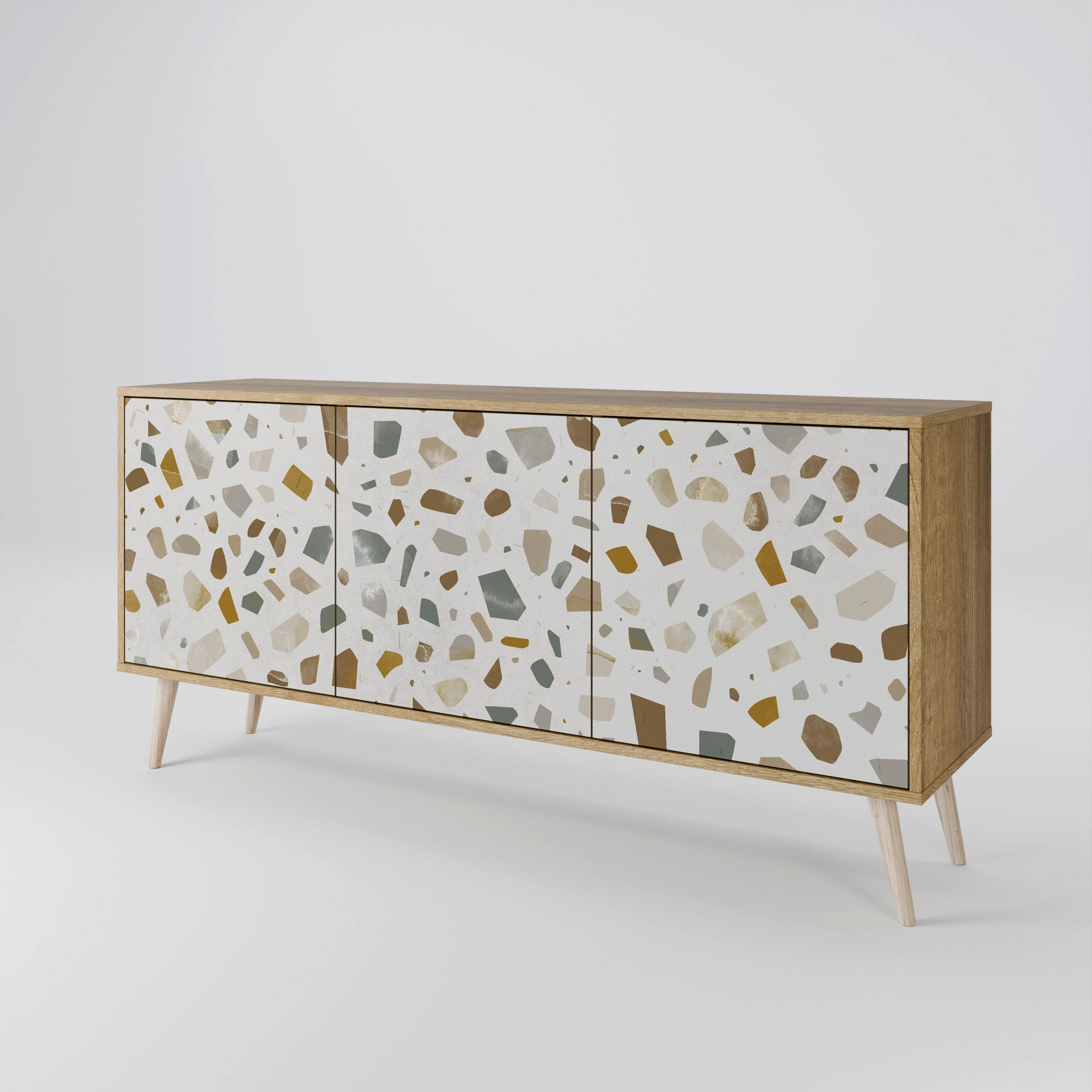SIDEBOARD PIECES OF TOMORROW, Eicheneffekt, 164,5x42x77,5 cm, 3 Türen - Eichefarben/Buchefarben, Holzwerkstoff/Buchenholz (164.5/77.5/42cm) - SpaceRebels