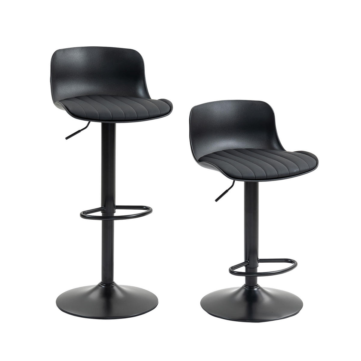 BARHOCKER Schwarz 2er-Set mit Kunstleder drehbar & höhenverstellbar - Schwarz, Metall (43/80/44cm) - PANGIVO
