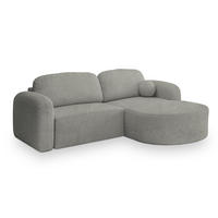 ECKSOFA AMILIA R-S Hellgrau Boucle-Stoff mit Schlaffunktion - Hellgrau, Holz (263/174cm) - MASSENO