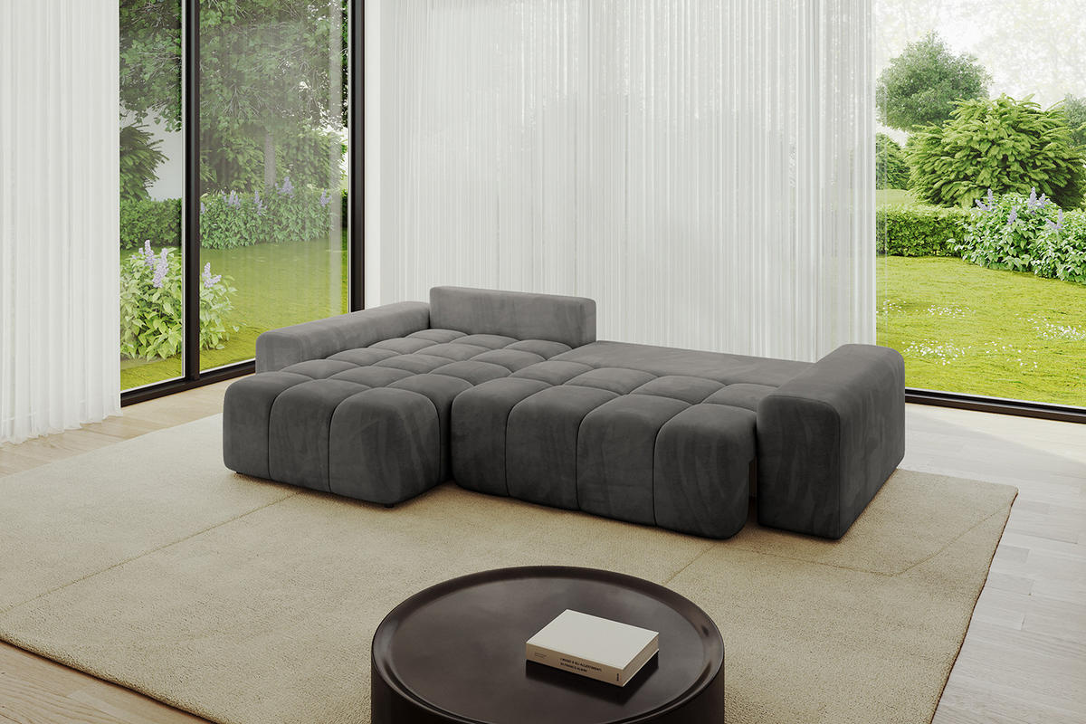 ECKSOFA Ottomane links/rechts ENIL-L 290x175x84 Dunkelgrau Velours - Dunkelgrau, Holzwerkstoff/Kunststoff (290/175cm) - ALTDECOR