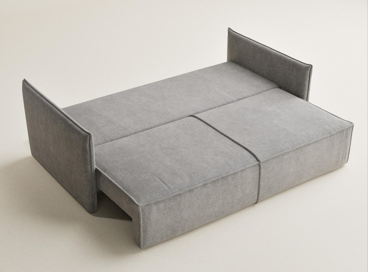 SOFA MIT SCHLAFFUNKTION Obra Beige grau Chenille-Stoff - Greige/Schwarz, Holz/Holzwerkstoff (220/70/107cm) - Maison de Reve