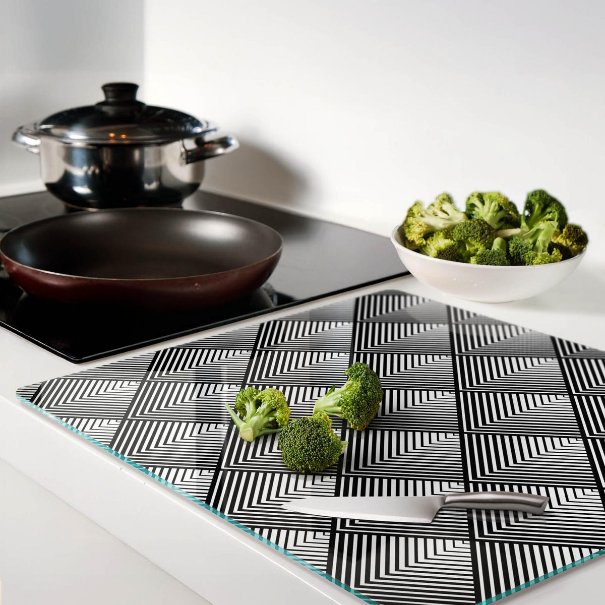 GLASPLATTE 60x52 cm Geometrische Figuren - Schwarz, Glas (60/0.4/52cm) - TULUP