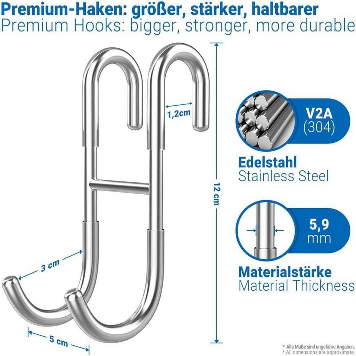 DUSCHHAKEN 2er Set Edelstahl Silber - Silberfarben, Metall (5/12/6cm)