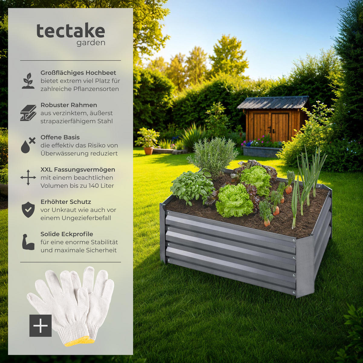 HOCHBEET Valeriana,80 x 60 x 30 cm,grau - Grau, Metall (60/30/80cm) - tectake
