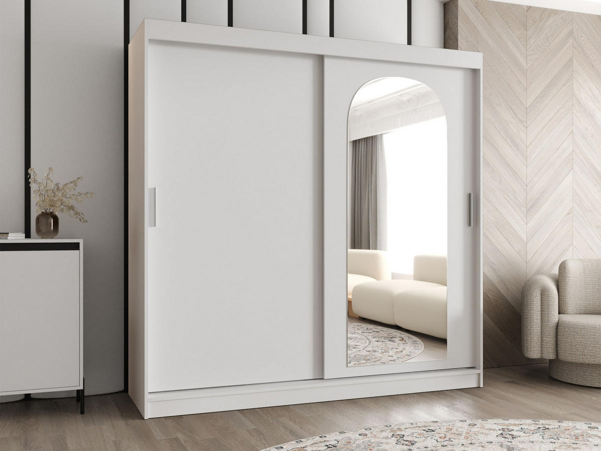 SCHWEBETÜRENSCHRANK Selfie 200 cm mit Schubladen - Silberfarben/Weiß, Holzwerkstoff/Kunststoff (200/200/62cm) - MIRJAN24