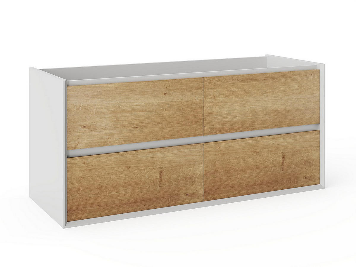 DOPPELWASCHTISCH - 120 cm x 45.6 cm - Keramik, Holz, Platte - Naturfarben Hell, Weiß - LANNICK - Naturfarben/Weiß, Keramik/Holz (120/55/45.6cm) - Vente-Unique