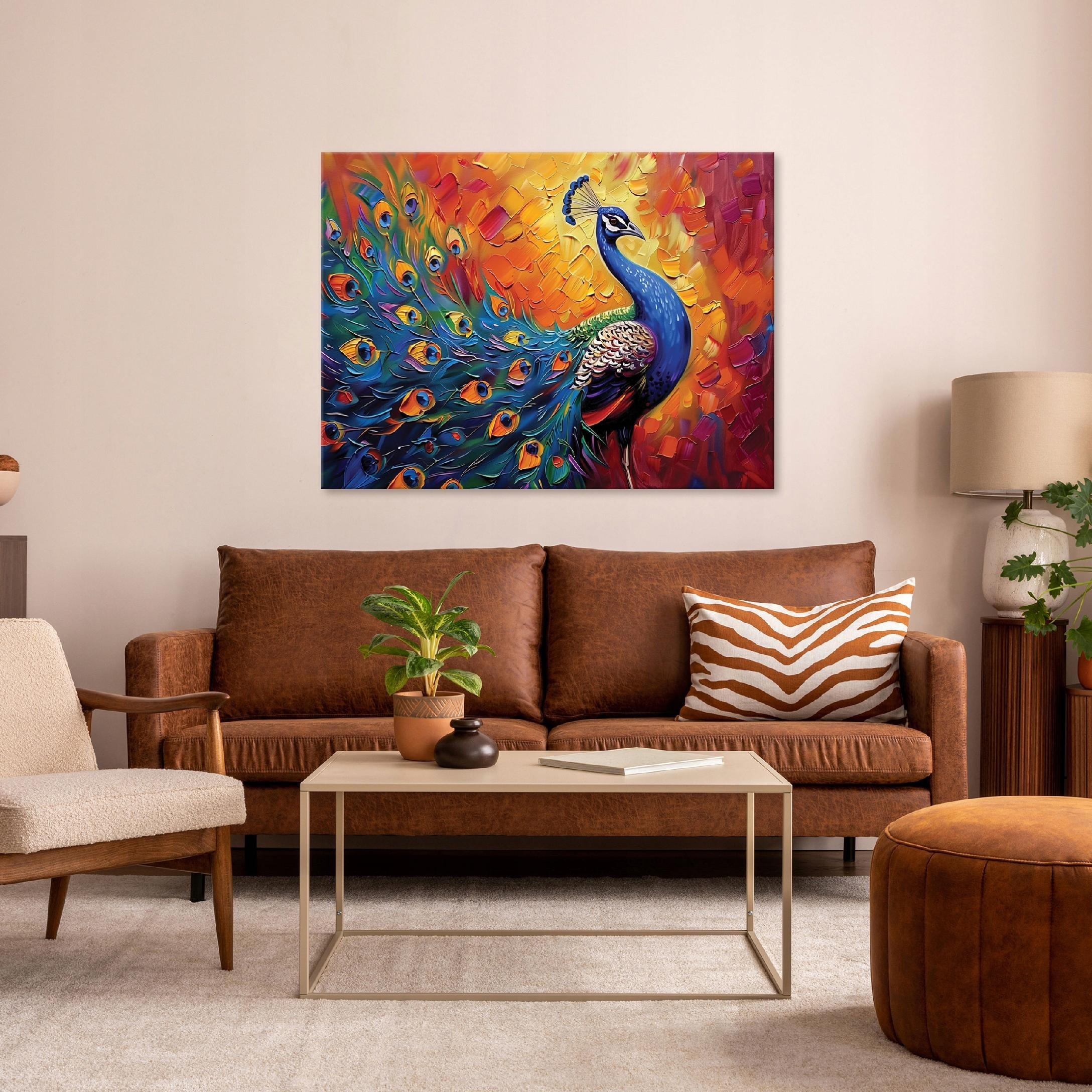 LEINWAND BILDER Pfau Abstrakt 100x70 - Multicolor, Holzwerkstoff (100/70cm) - Wallarena