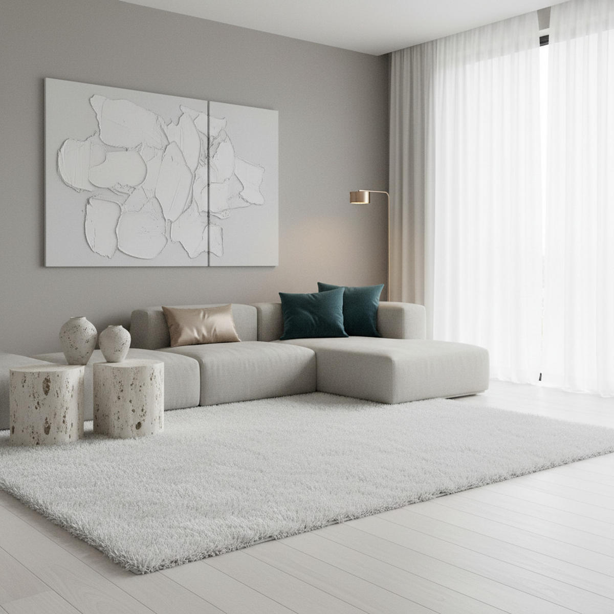 TEPPICH Hochflor Shaggy Uni Style Polypropylen Wohnzimmer Weiß Rechteckig 120x170 - Weiß, Textil (120/170cm) - KADIMA DESIGN