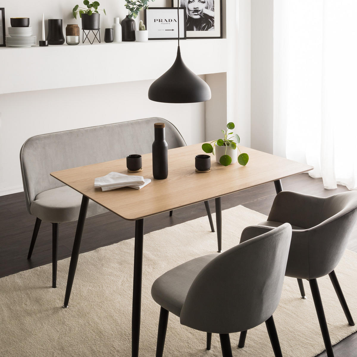 ESSTISCH - Eiche / Schwarz - Eichefarben, Holzwerkstoff/Metall (80/120/75cm) - home24