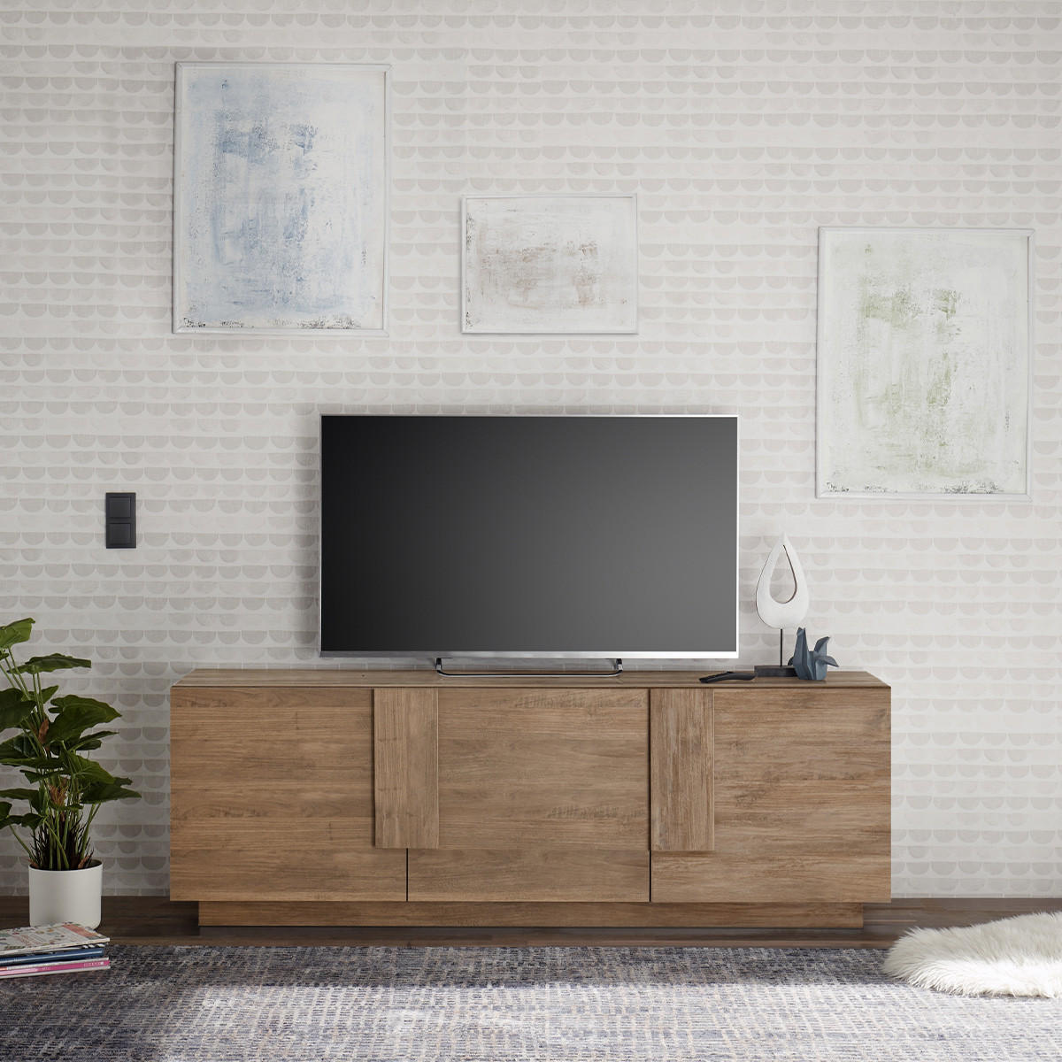 TV-MÖBEL 3 Türen Jupiter - L182 cm - Eiche Artisan, Holzwerkstoff (44/63/182cm) - Calicosy