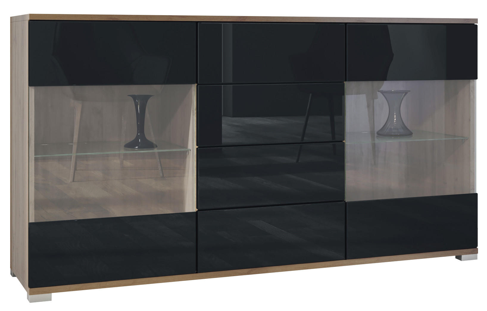 Vladon Sideboard Schwarz Hochglanz 138.5x75.5x35 cm