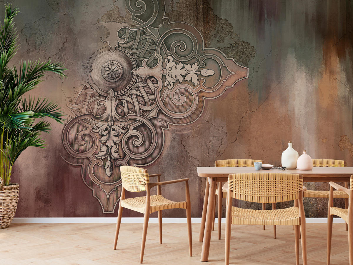 FOTOTAPETE für Esszimmer Retro Ornament Beton Wand Abstraktion 100x70 - Braun, Papier (100/70cm) - Muralo