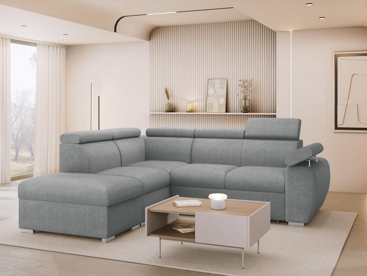 ECKSOFA Boston 2RR1P, Seite: Links PUFAP+R+1P(65)+2R - Dunkelgrau/Silberfarben, Holz/Textil (260/230cm) - MIRJAN24