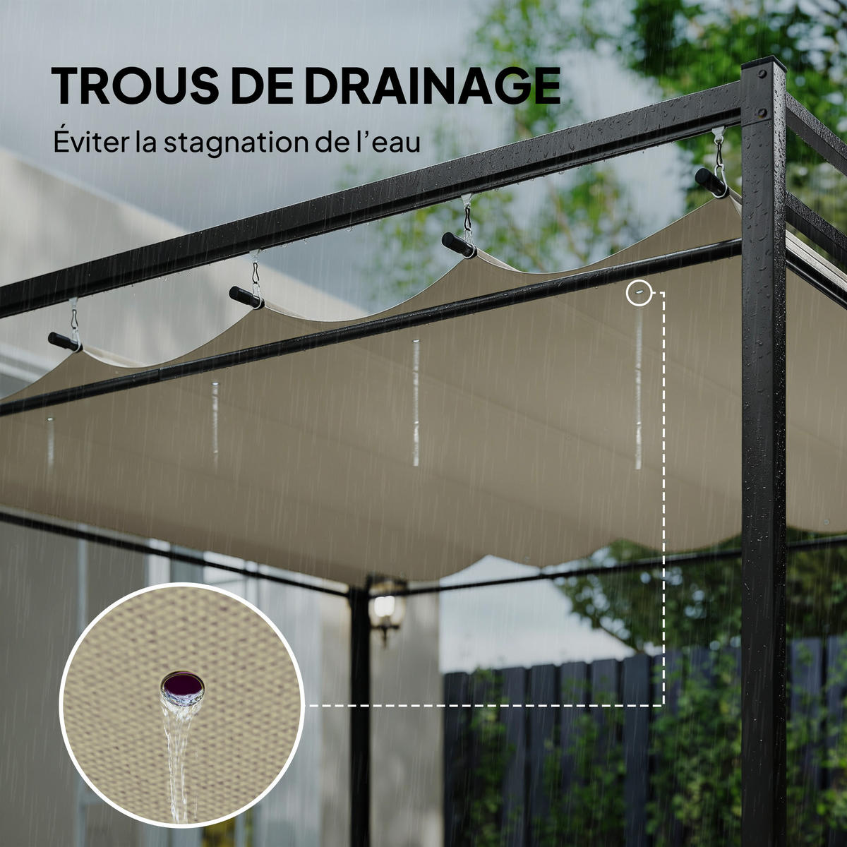 PERGOLA DE-12712 300/300 cm ausziehbar mit 4 Vorhängen UPF30+ Beige - Beige, Metall (295/221/295cm) - ComfortXL