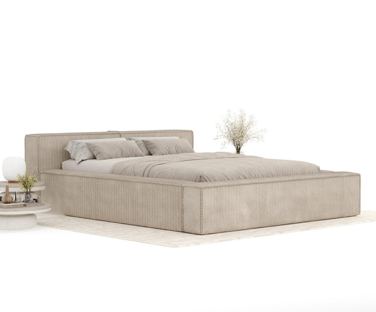 POLSTERBETT Voliera Beige 160/200 cm im Samtstoff - Birkefarben/Beige, Holz/Holzwerkstoff (160/200cm) - Maison de Reve