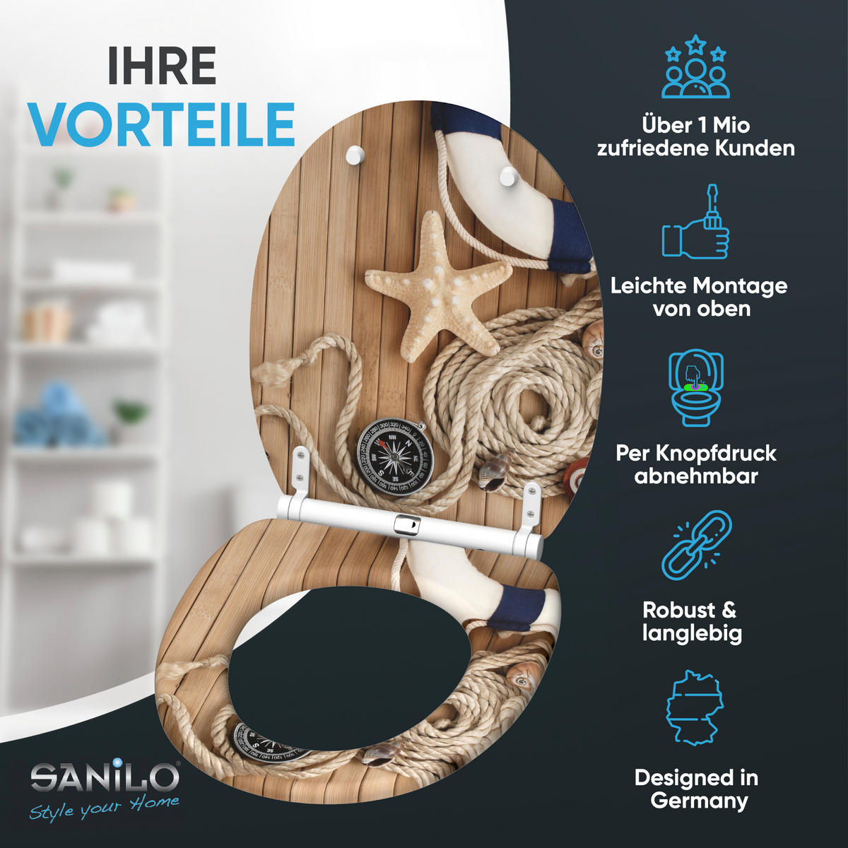 WC-SITZ mit Absenkautomatik & Top Fix Maritime - Braun, Holzwerkstoff (37.7/5.5/48cm) - Sanilo