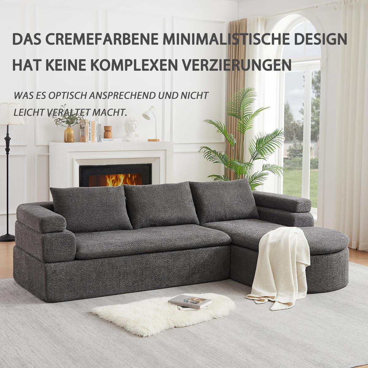 ECKSOFA 260/170/65 cm Grau Chenille mit Chaiselongue - Grau, Textil (260/170cm) - Oxeza
