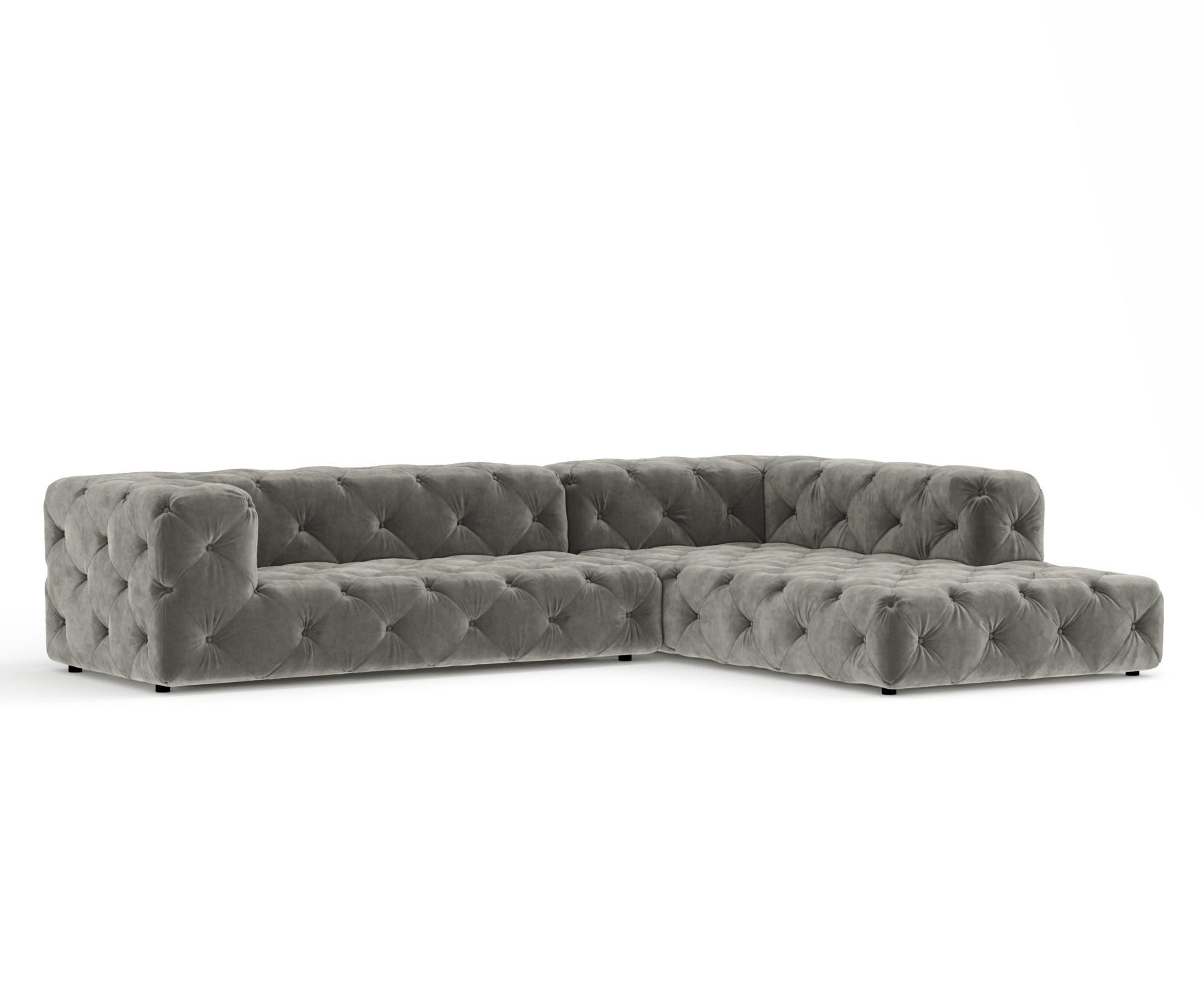 ECKSOFA Cosimo Grau Samtstoff - Schwarz/Grau, Holz/Holzwerkstoff (325/228cm) - Maison de Reve