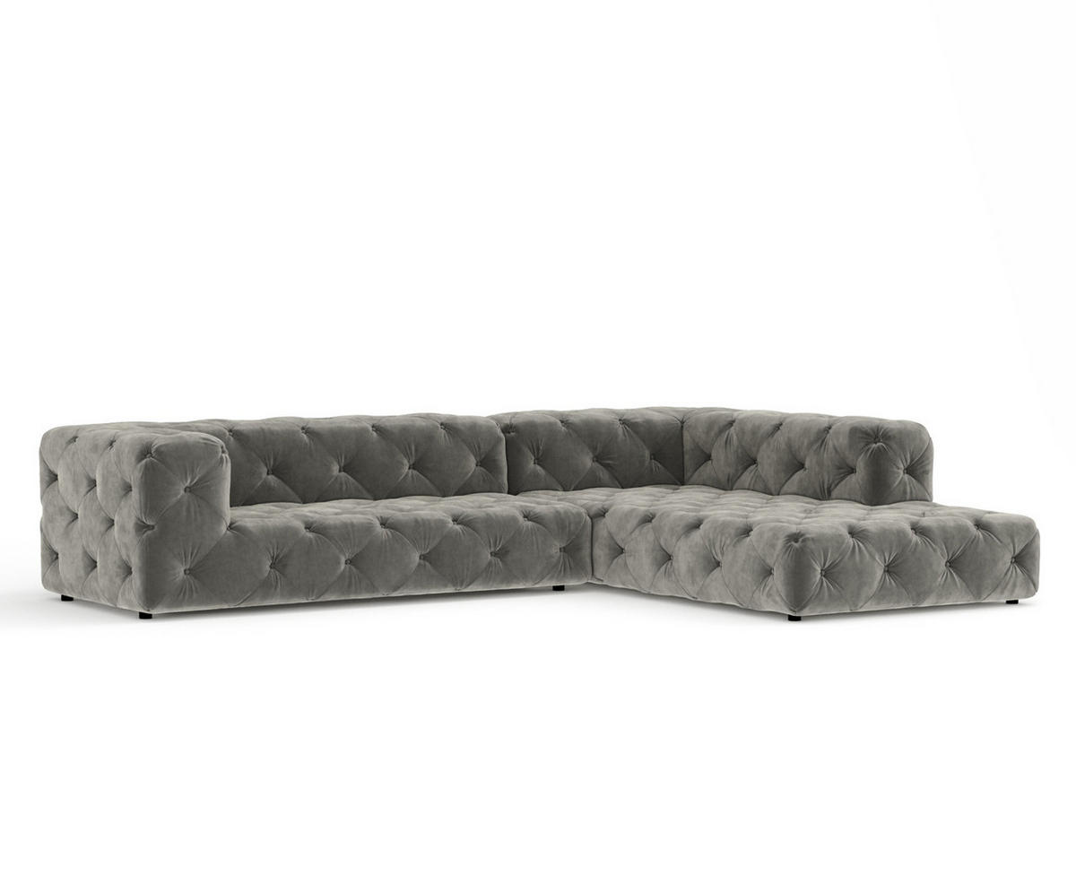 ECKSOFA Cosimo Grau Samtstoff - Schwarz/Grau, Holz/Holzwerkstoff (325/228cm) - Maison de Reve
