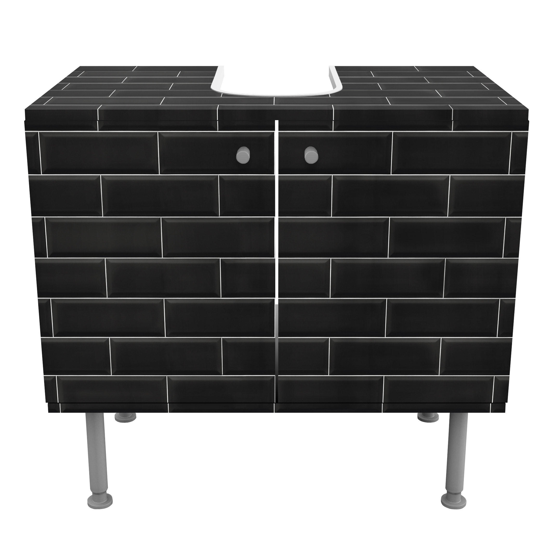 WASCHBECKENUNTERSCHRANK Keramikfliesen Schwarz 60/55/35 cm - Schwarz, Holzwerkstoff (60/55/35cm) - Bilderwelten
