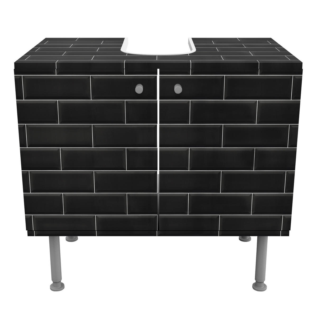 WASCHBECKENUNTERSCHRANK Keramikfliesen Schwarz 60/55/35 cm - Schwarz, Holzwerkstoff (60/55/35cm) - Bilderwelten
