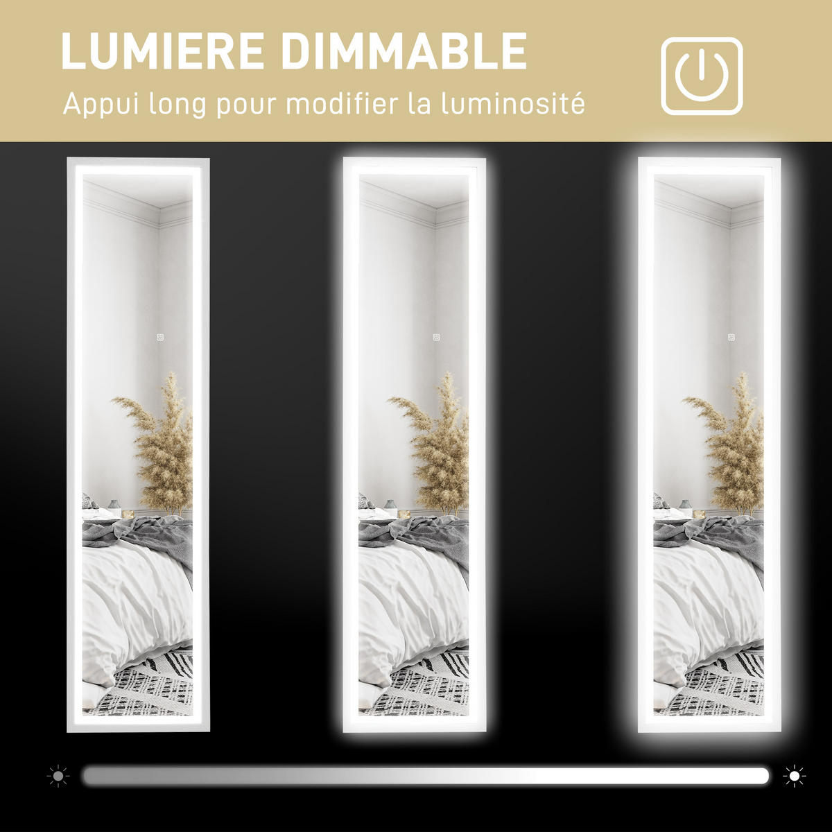 STANDSPIEGEL LED DE-17937 40x160 cm mit 3 Farben & Touchsensor Weiß - Weiß, Glas (40/160/5cm) - ComfortXL
