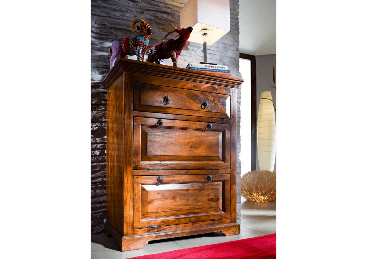 KOMMODE Akazie 80x45x100 honig lackiert OXFORD #0904 - Braun, Holz (80/100/45cm) - Massivmoebel24