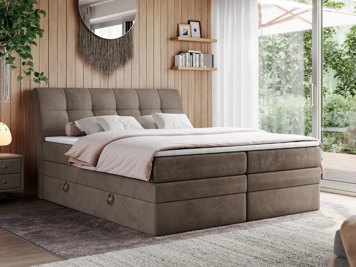 BOXSPRINGBETT GOLD-10 KING 120/200 Braun Velvet - H3 - Braun, Holz/Textil (120/200cm) - MKS
