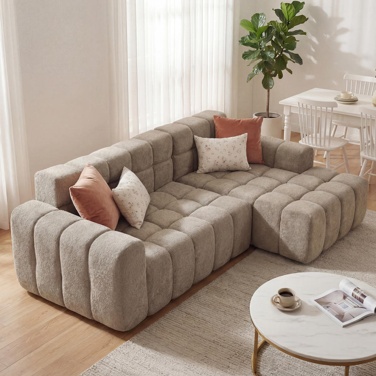 ECKSOFA 250/150 cm in Khaki modular in L Form aus Velours - Braun, Textil (99.9/249.9cm) - BEAOK