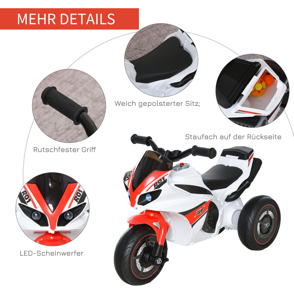 KINDER RUTSCHAUTO, Weiß+Rot, PP+ Metall - Weiß, Kunststoff (74/39/48cm) - HOMCOM