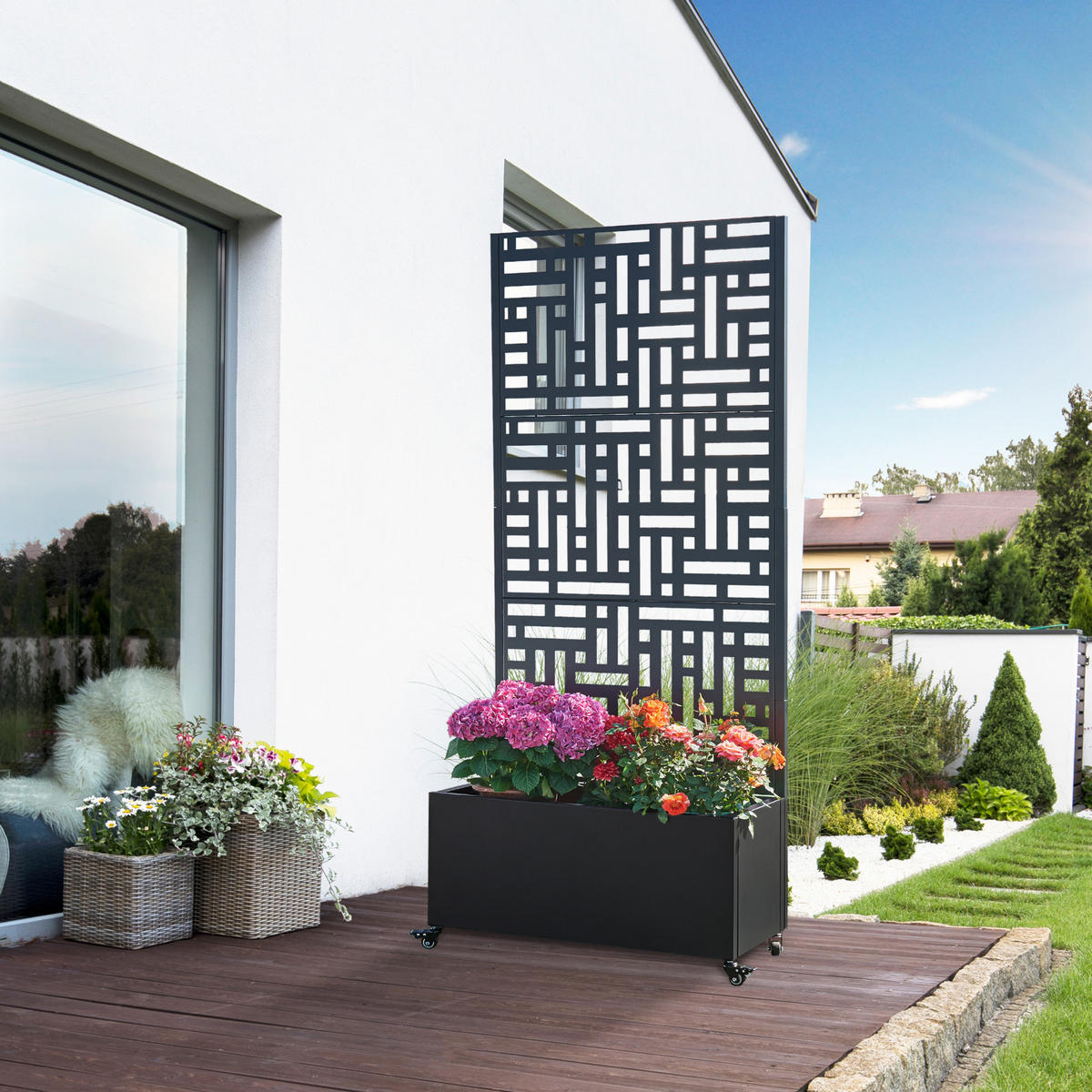 BLUMENKASTEN mit Trennwand Bernalda - Schwarz, Metall (82/190/38cm) - casa.pro