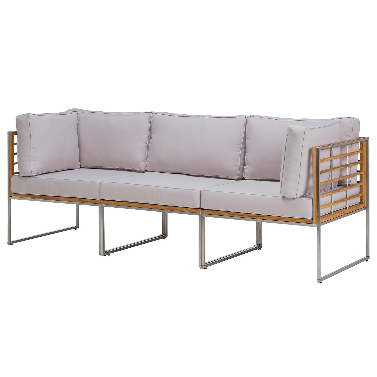 LOUNGESOFA - 3-teilig - Webstoff / Teak massiv - Hellgrau, Holz/Textil (210/74/70cm) - home24