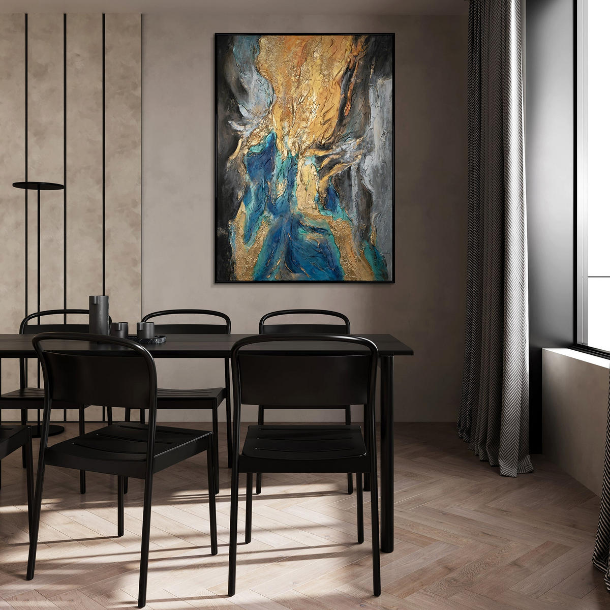 GEMÄLDE Abstrakte Symphonie Schattenfugenrahmen Schwarz 180x120 cm - Schwarz, Holz (180/120cm) - YS-art gallery