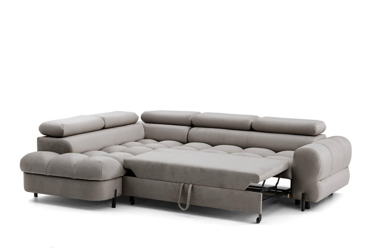 ECKSOFA BOWL L Links mit Schlaffunktion 125x195 Velours Beige - Beige/Schwarz, Holz/Textil (260/195cm) - Muffo