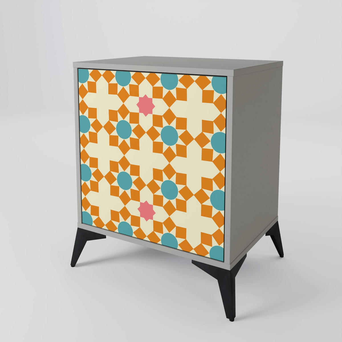 SIDEBOARD FLORAL DECOR, Grau, 57,5x42x57,5 cm, Ohne Füße - Multicolor/Grau, Holzwerkstoff (57.5/57.5/42cm) - SpaceRebels