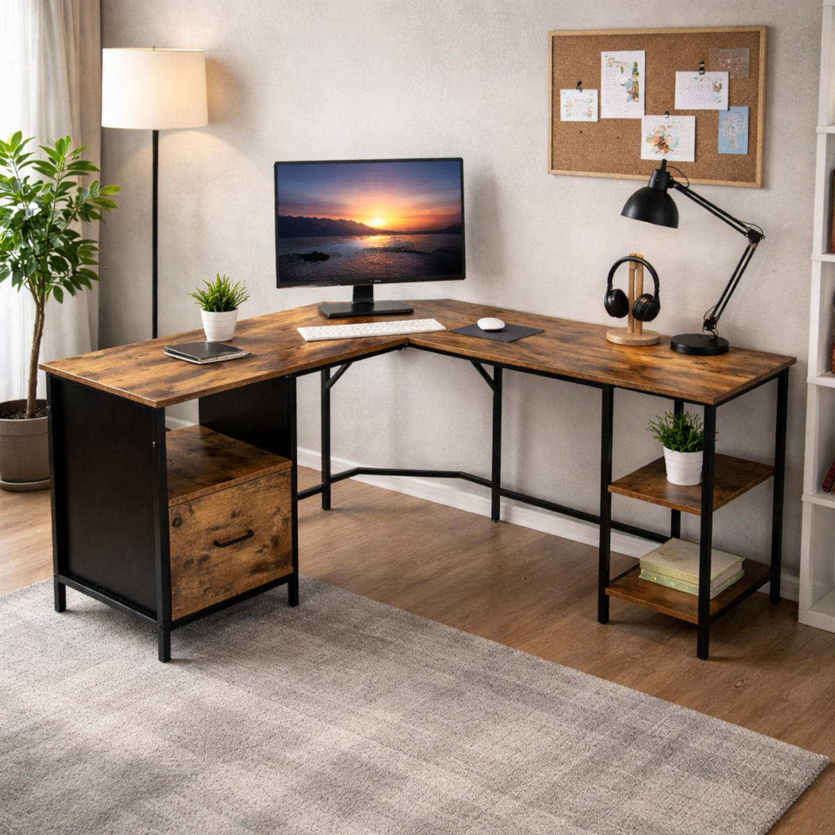 ECKSCHREIBTISCH Holzoptik Dunkelbraun Metall Schwarz L-Form Büro 149x149x75 cm - Dunkelbraun/Schwarz, Holzwerkstoff/Metall (149/149/75cm) - Begryf