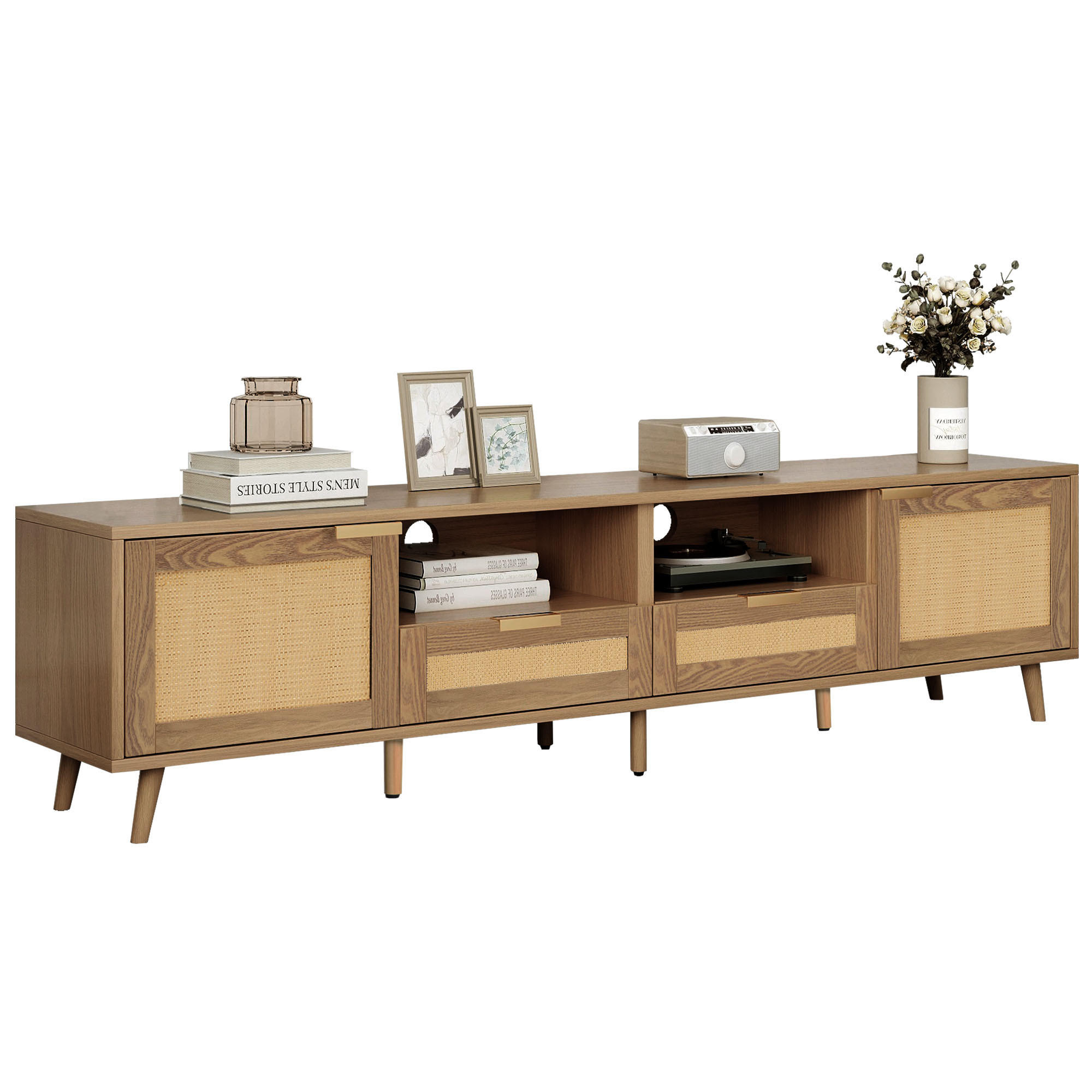 TV-SCHRANK mit Rattendesign 200 x 37 x 49 cm Oak - Braun, Holzwerkstoff (37/49/200cm) - Beauniv