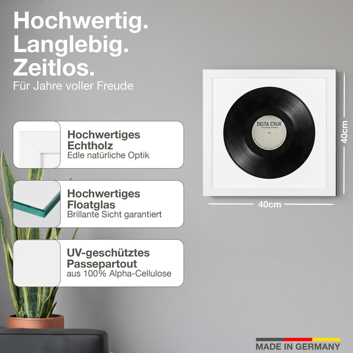 VINYL RAHMEN 40/40 für die Platte - Weiß, Holz (40/40cm) - K-Möbel