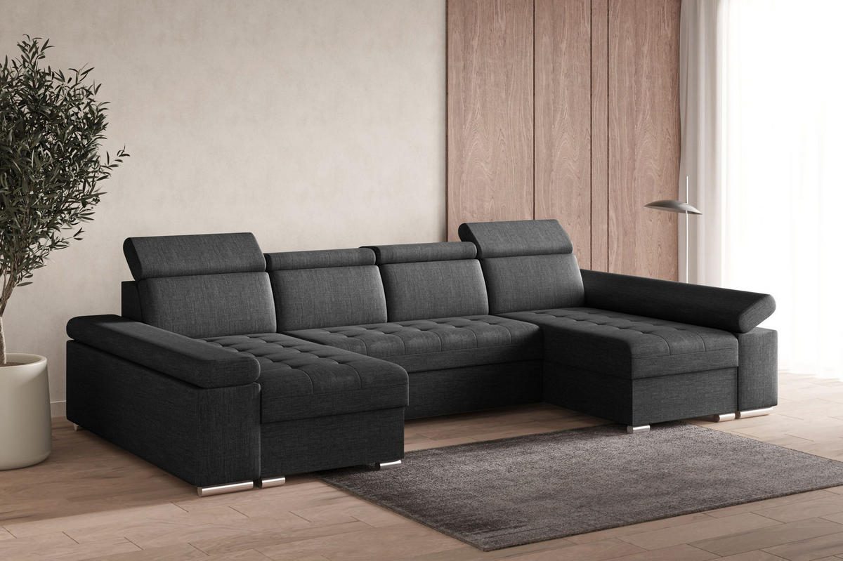 WOHNLANDSCHAFT - Ecksofa U - Luka U - Dunkelgrau (Twist 23) - Dunkelgrau, Holzwerkstoff (330/94/168cm) - Möblo